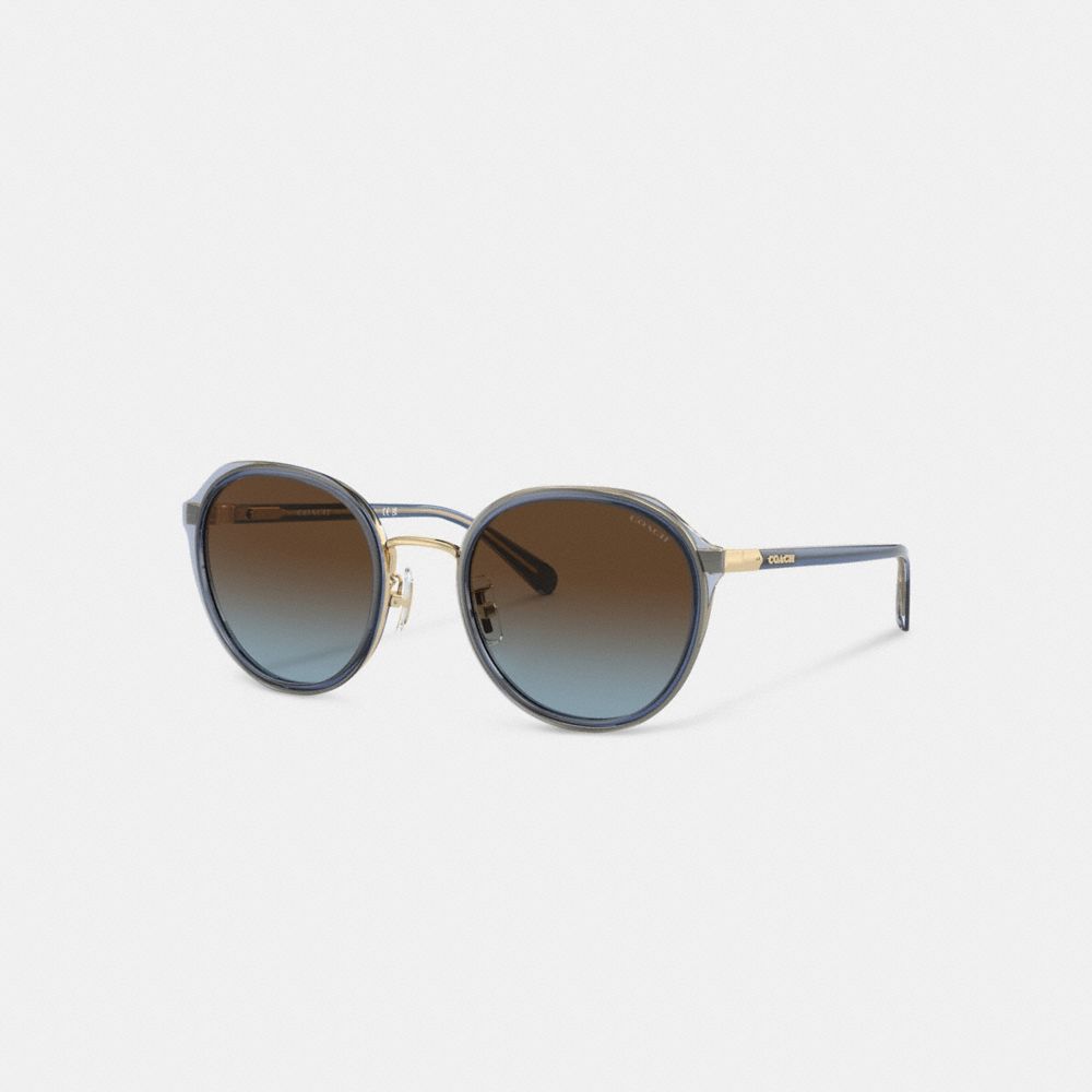 Brown Blue Grey Gradient Hangtag Geometric Round Sunglasses