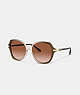 COACH®,WRAP-AROUND HANGTAG OVERSIZED GEOMETRIC ROUND SUNGLASSES,Green/Tan Gradient,Front View