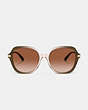 COACH®,WRAP-AROUND HANGTAG OVERSIZED GEOMETRIC ROUND SUNGLASSES,Green/Tan Gradient,Inside View,Top View
