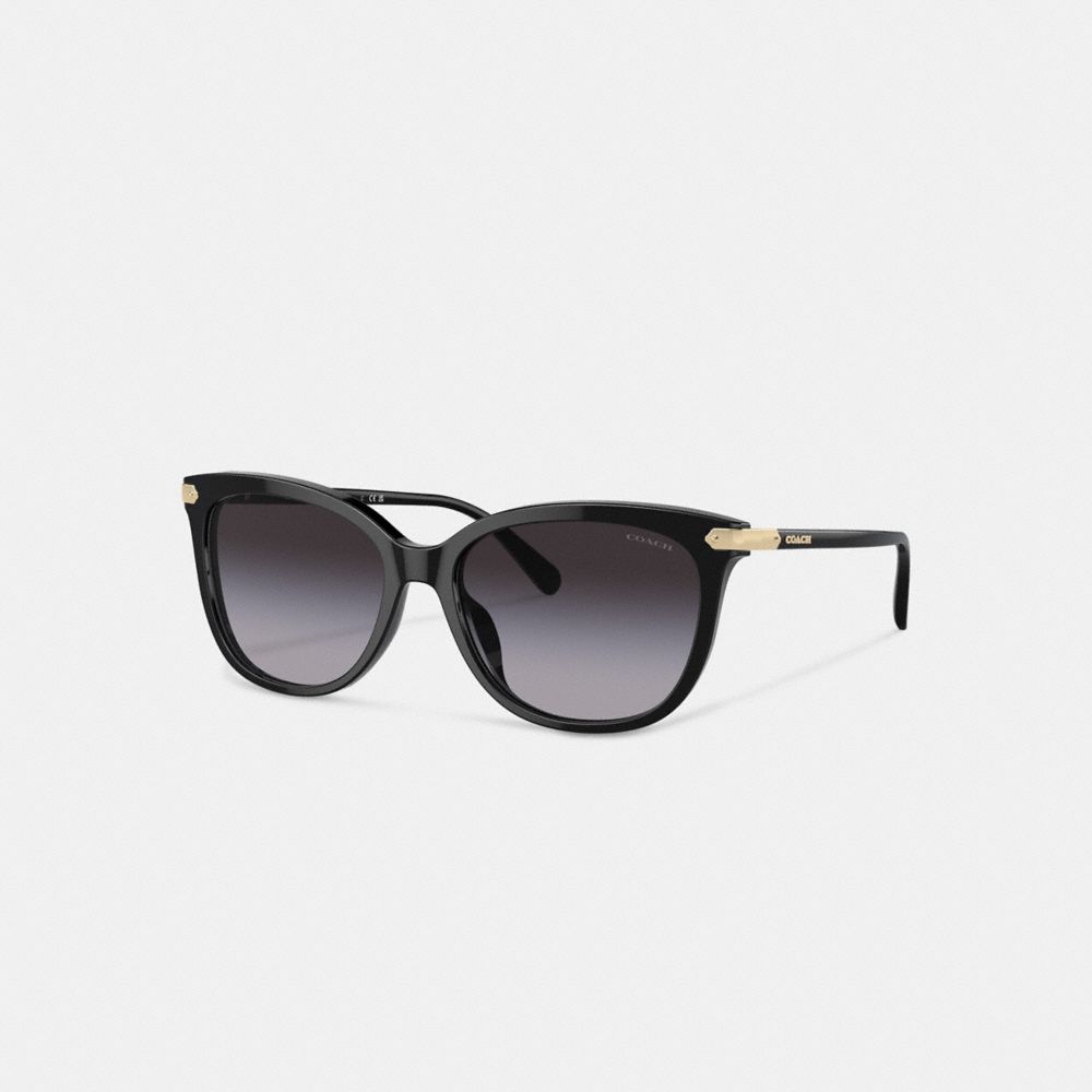 COACH®,WRAP-AROUND HANGTAG SQUARE SUNGLASSES,Black,Front View