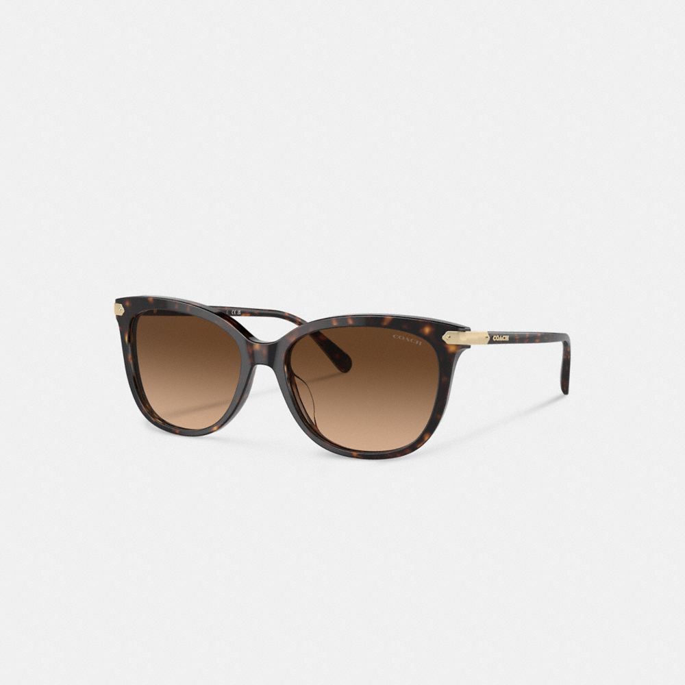 COACH®,WRAP-AROUND HANGTAG SQUARE SUNGLASSES,Dark Tortoise,Front View