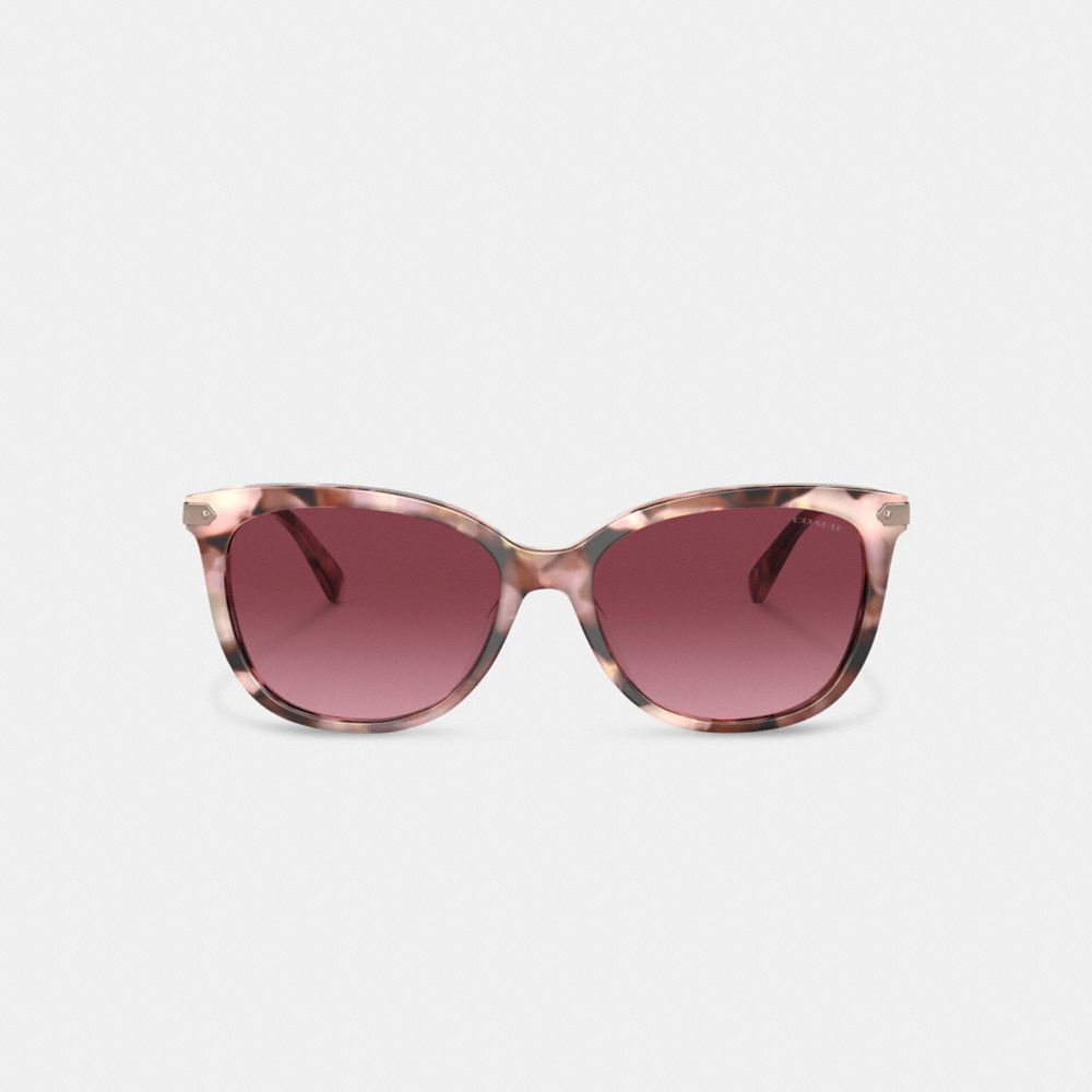 COACH®,Wrap Around Hangtag Square Sunglasses,Wayfarer,Tortoise,Logo,Metal,Integrated Nose Pads,Casual,Maroon,Inside View,Top View