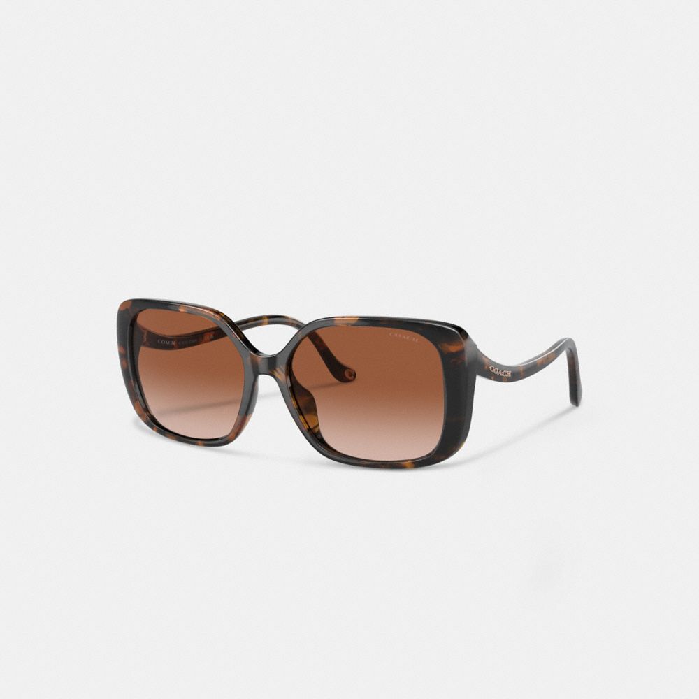 COACH®,SWOOP TEMPLE RECTANGLE SUNGLASSES,Dark Tortoise,Front View