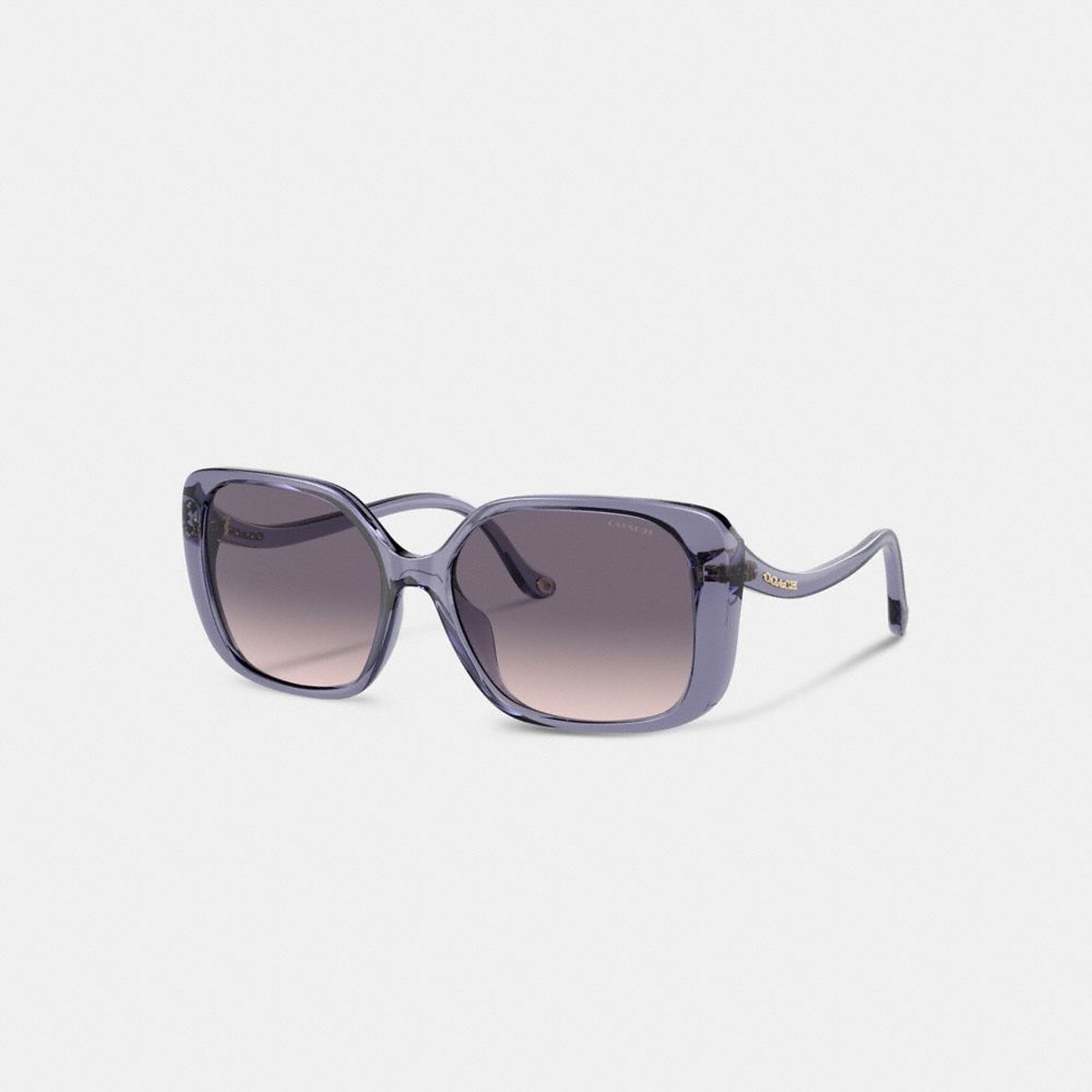 COACH®,Swoop Temple Rectangle Sunglasses,Square,Metal,Logo,Integrated Nose Pads,Casual,Gray,Front View