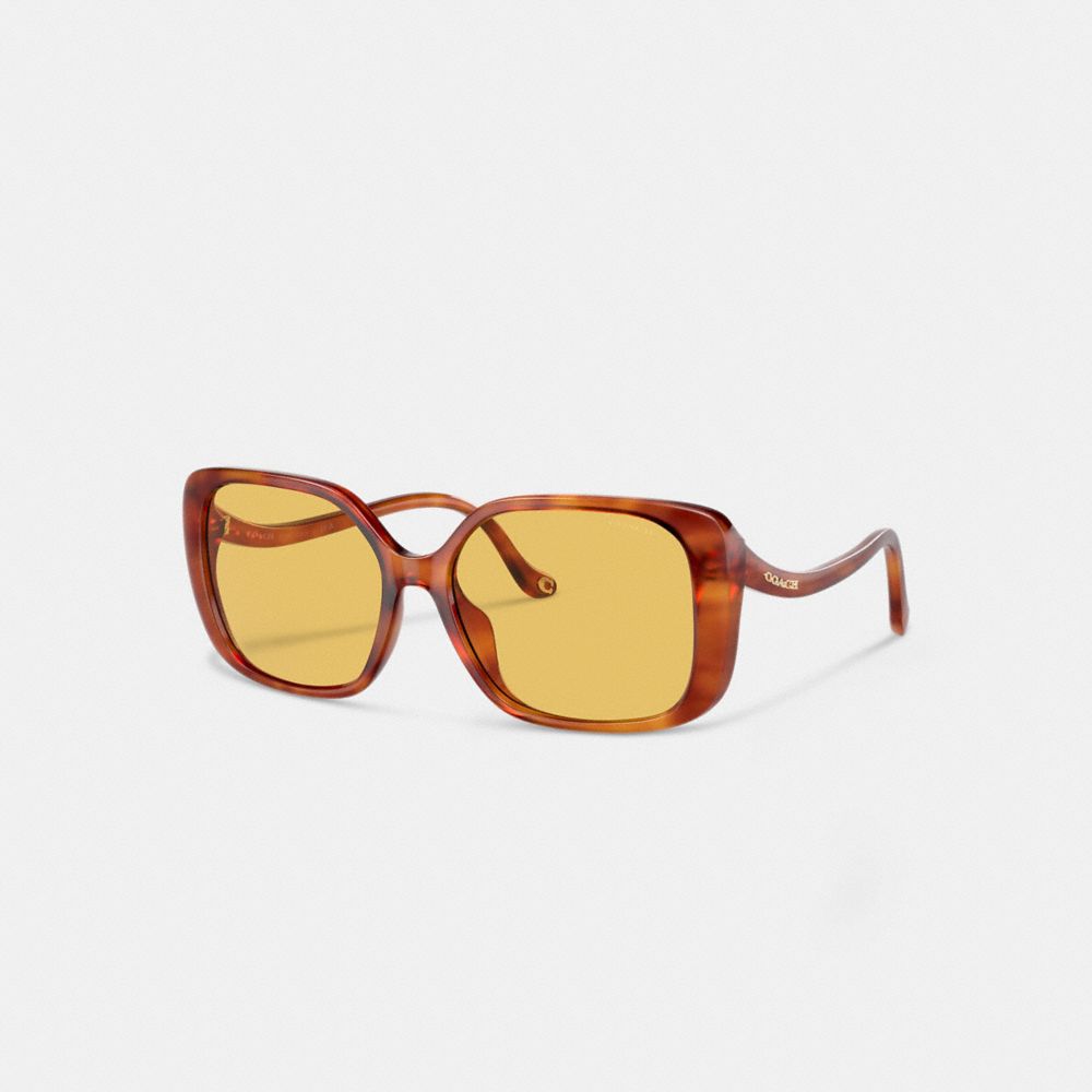 COACH®,SWOOP TEMPLE RECTANGLE SUNGLASSES,Caramel Tortoise,Front View