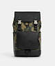 COACH®,TRACK BACKPACK IN SIGNATURE CANVAS WITH CAMO PRINT,Signature Coated Canvas,X-Large,Gunmetal/Green Multi,Front View