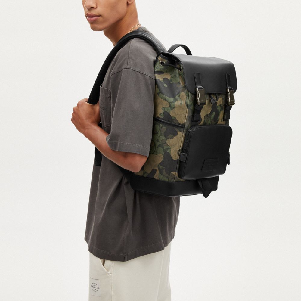 Gunmetal Green Multi Track Backpack In Signature Canvas With Camo Print