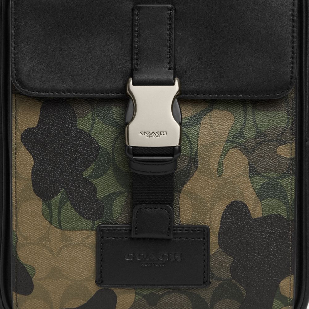 COACH®,Track Pack In Signature Canvas With Camo Print,Canvas,Calfskin Leather,Slingback,PVC,Color Block,Logo,Chest Waist S...,Multi Color,Closer View