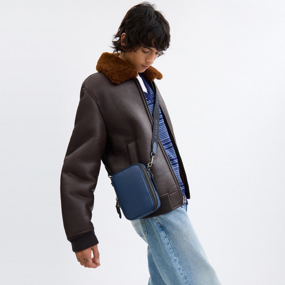 COACH®,Stanton Crossbody Bag,Leather,Crossbody,Adjustable,Casual,Blue,Detail View