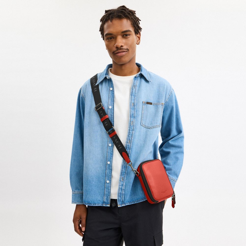 COACH®,Stanton Crossbody Bag,Leather,Crossbody,Adjustable,Casual,Burnt Orange,Detail View