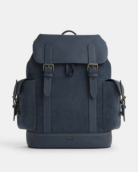 COACH®,HUDSON BACKPACK,Leather,X-Large,Gunmetal/Denim,Front View
