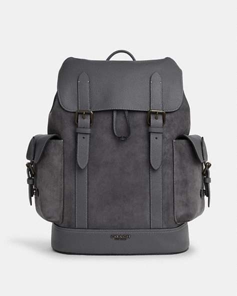 COACH®,HUDSON BACKPACK,Leather,Gunmetal/Industrial Grey,Front View