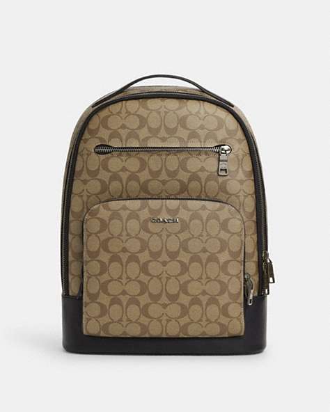 COACH®,ETHAN BACKPACK IN SIGNATURE CANVAS,pvc,Gunmetal/Khaki,Front View