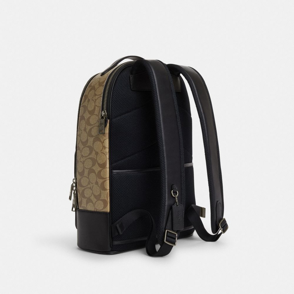 COACH®,ETHAN BACKPACK IN SIGNATURE CANVAS,Signature Canvas,X-Large,Gunmetal/Khaki,Angle View