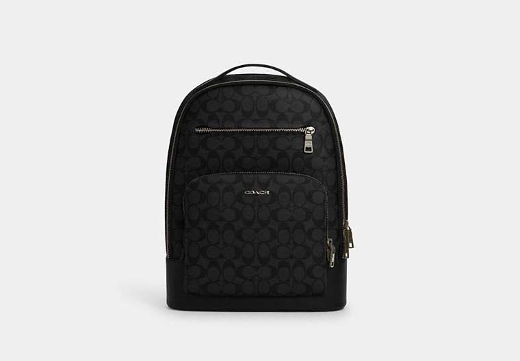 COACH®,ETHAN BACKPACK IN SIGNATURE CANVAS,pvc,X-Large,Gunmetal/Black/Black,Front View image number 0