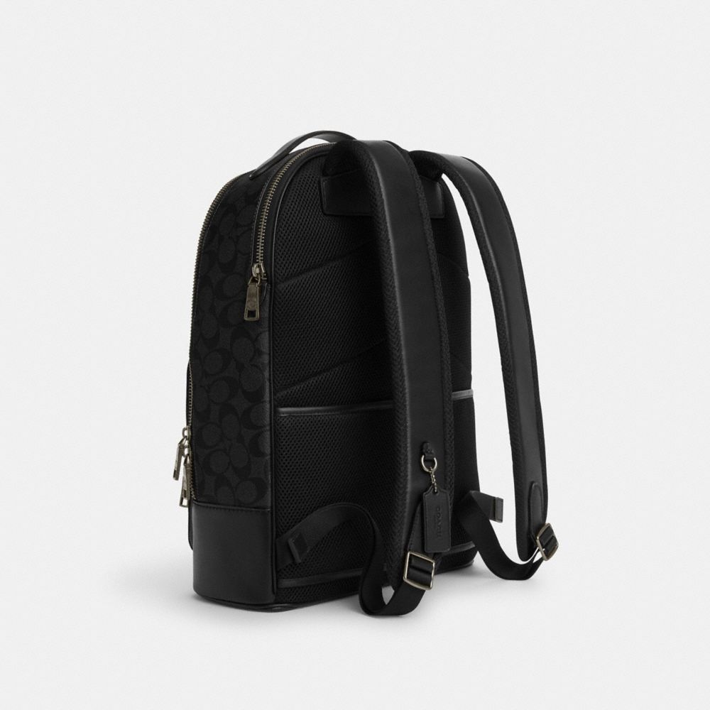 COACH®,ETHAN BACKPACK IN SIGNATURE CANVAS,Signature Canvas,X-Large,Gunmetal/Black/Black,Angle View