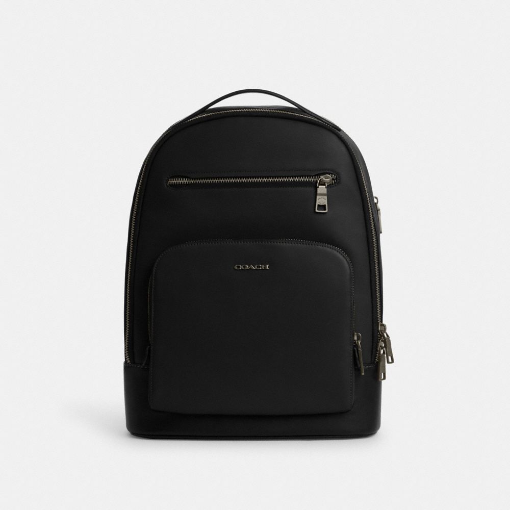 COACH®,ETHAN BACKPACK,Smooth Leather,X-Large,Gunmetal/Black,Front View