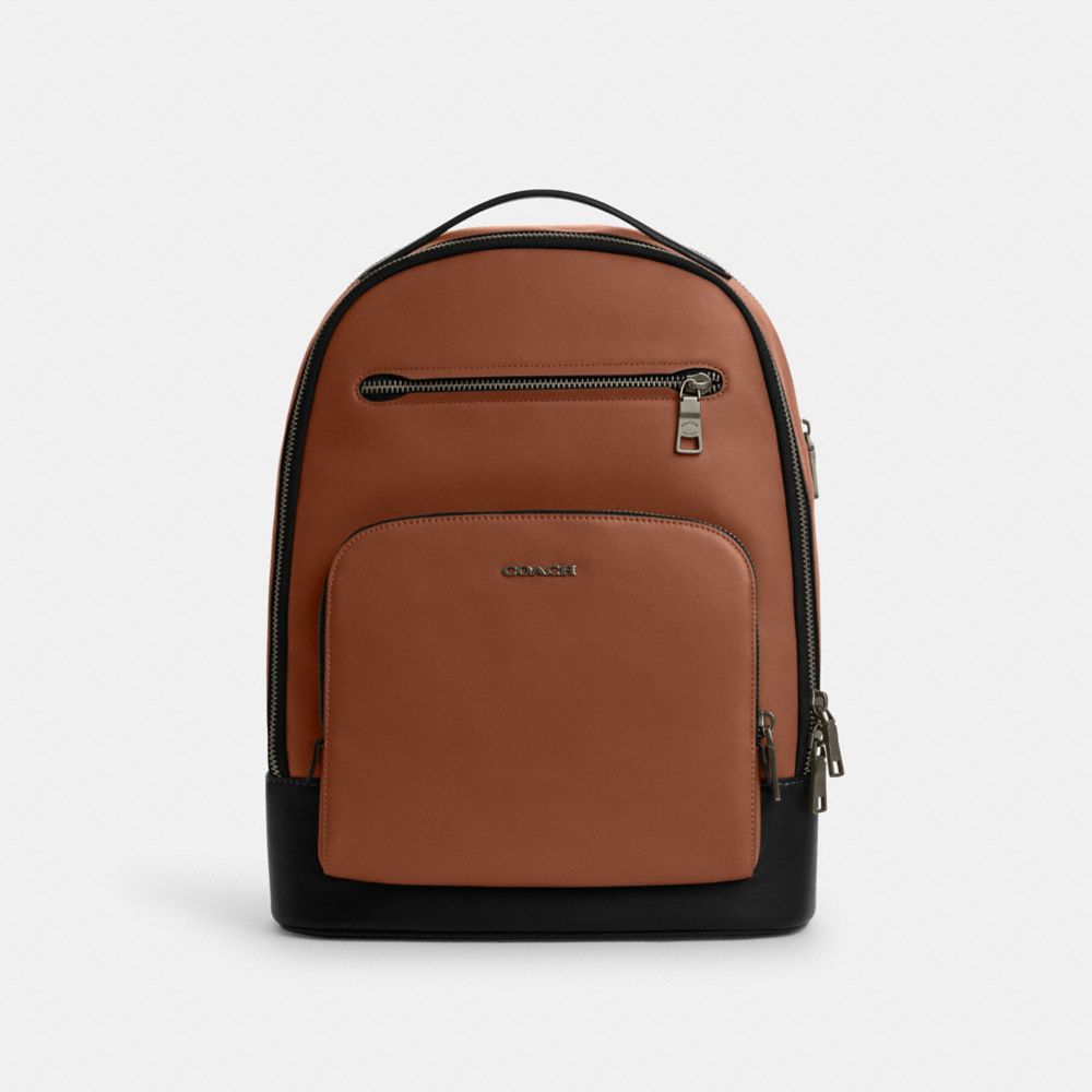 COACH®,ETHAN BACKPACK,Smooth Leather,X-Large,Gunmetal/Saddle,Front View