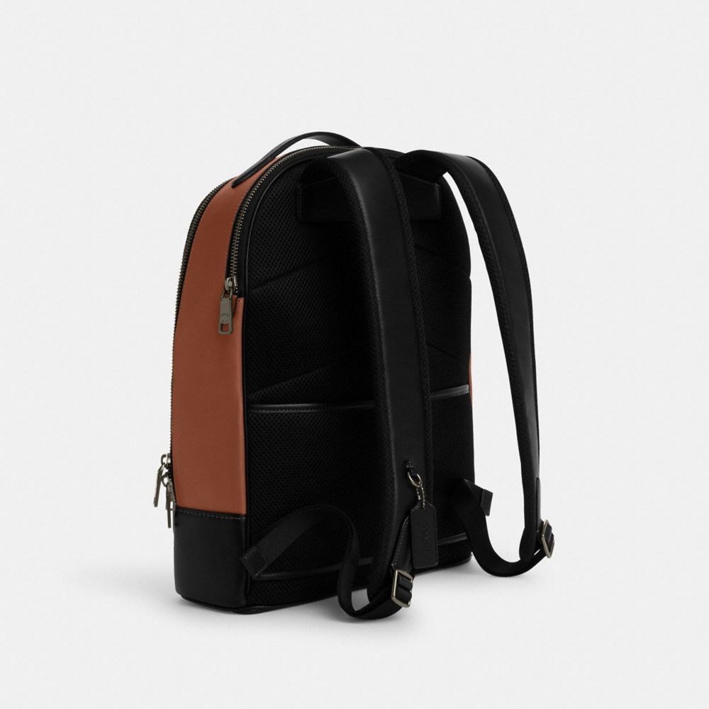 COACH®,ETHAN BACKPACK,Smooth Leather,X-Large,Gunmetal/Saddle,Angle View