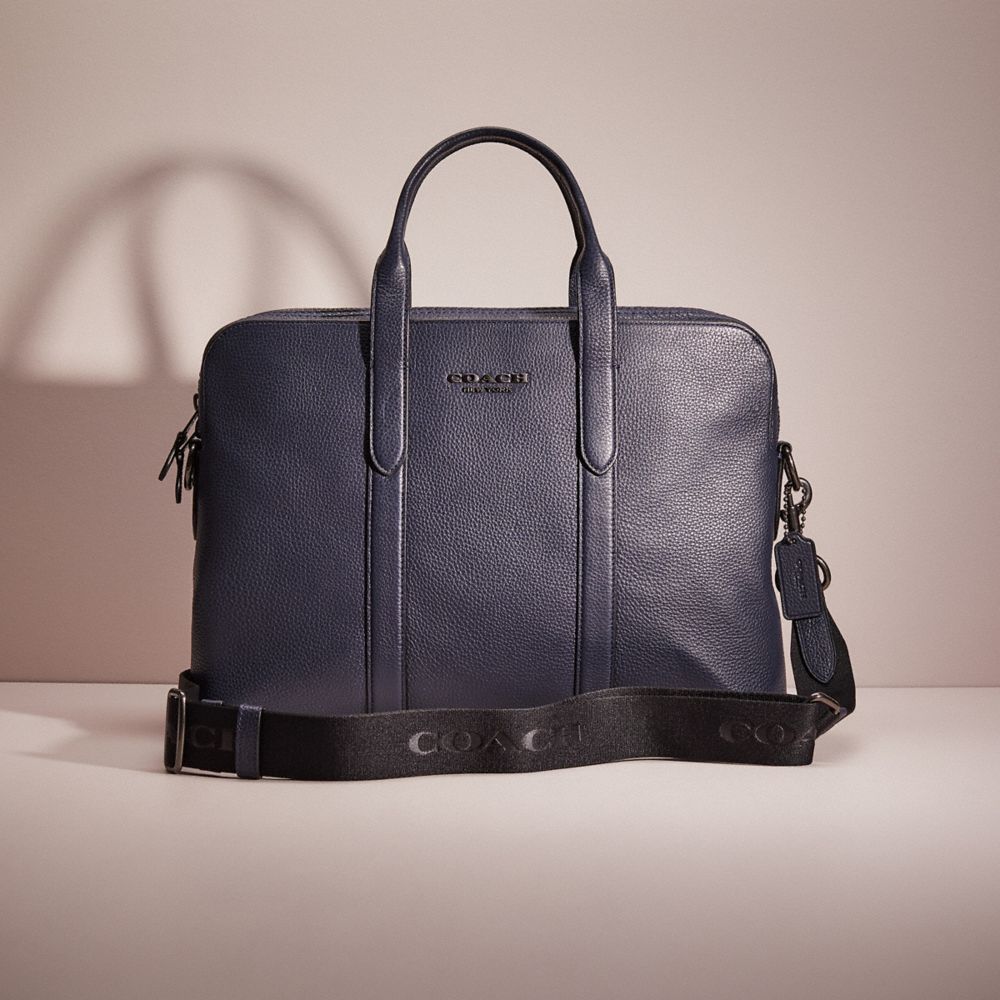 COACH®,RESTORED METROPOLITAN SOFT BRIEF,Pebble Leather,Large,Gunmetal/Midnight Navy,Front View