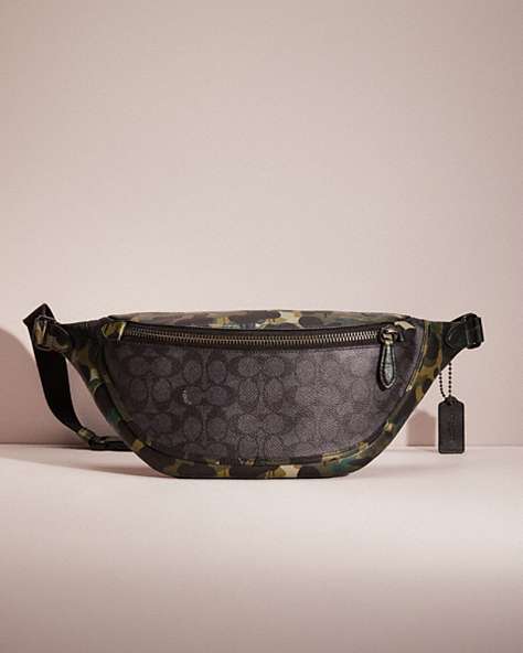 COACH®,RESTORED LEAGUE BELT BAG IN SIGNATURE CANVAS WITH CAMO PRINT,Polished Pebble Leather,Mini,Charcoal Multi,Front View