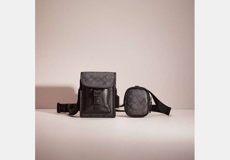 COACH®,RESTORED CHARTER NORTH/SOUTH CROSSBODY WITH HYBRID POUCH IN SIGNATURE CANVAS,Signature Coated Canvas,Charcoal,Front View