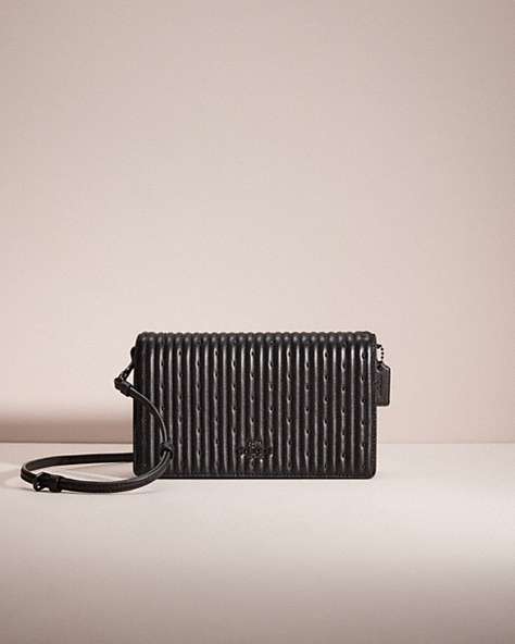 COACH®,RESTORED CALLIE FOLDOVER CHAIN CLUTCH WITH QUILTING AND RIVETS,Nappa leather,Mini,Pewter/Black,Front View