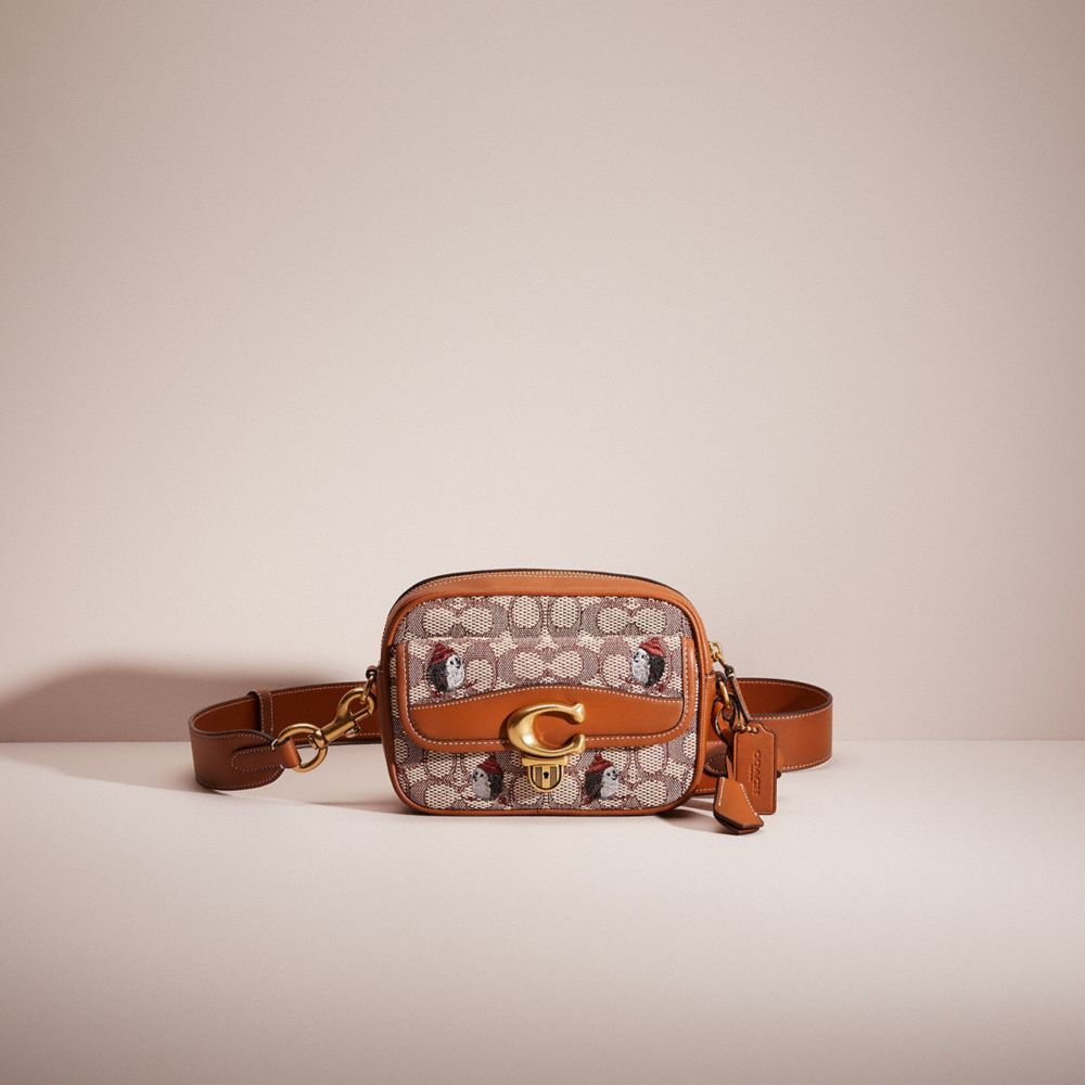 COACH®,RESTORED STUDIO CAMERA BAG 18 IN SIGNATURE TEXTILE JACQUARD WITH CREATURES,Glovetanned Leather,Hedgehog,Front View