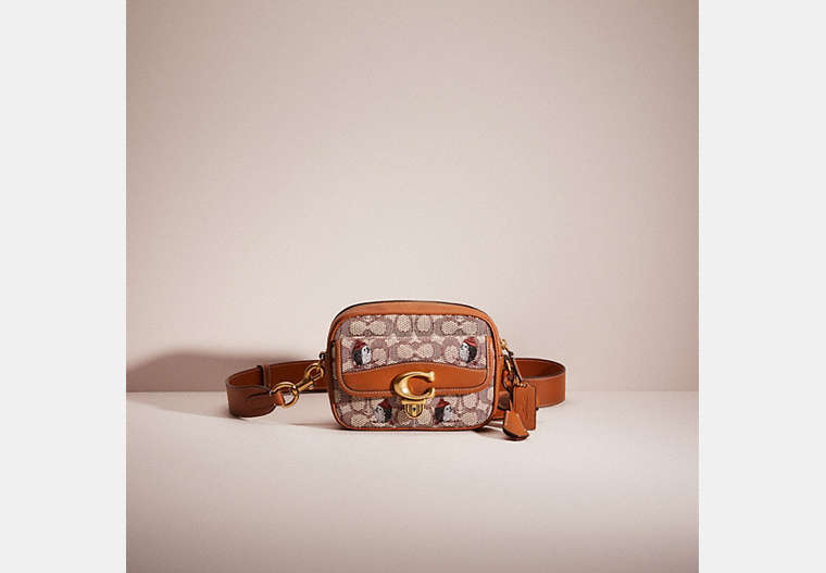COACH®,RESTORED STUDIO CAMERA BAG 18 IN SIGNATURE TEXTILE JACQUARD WITH CREATURES,Glovetanned Leather,Hedgehog,Front View