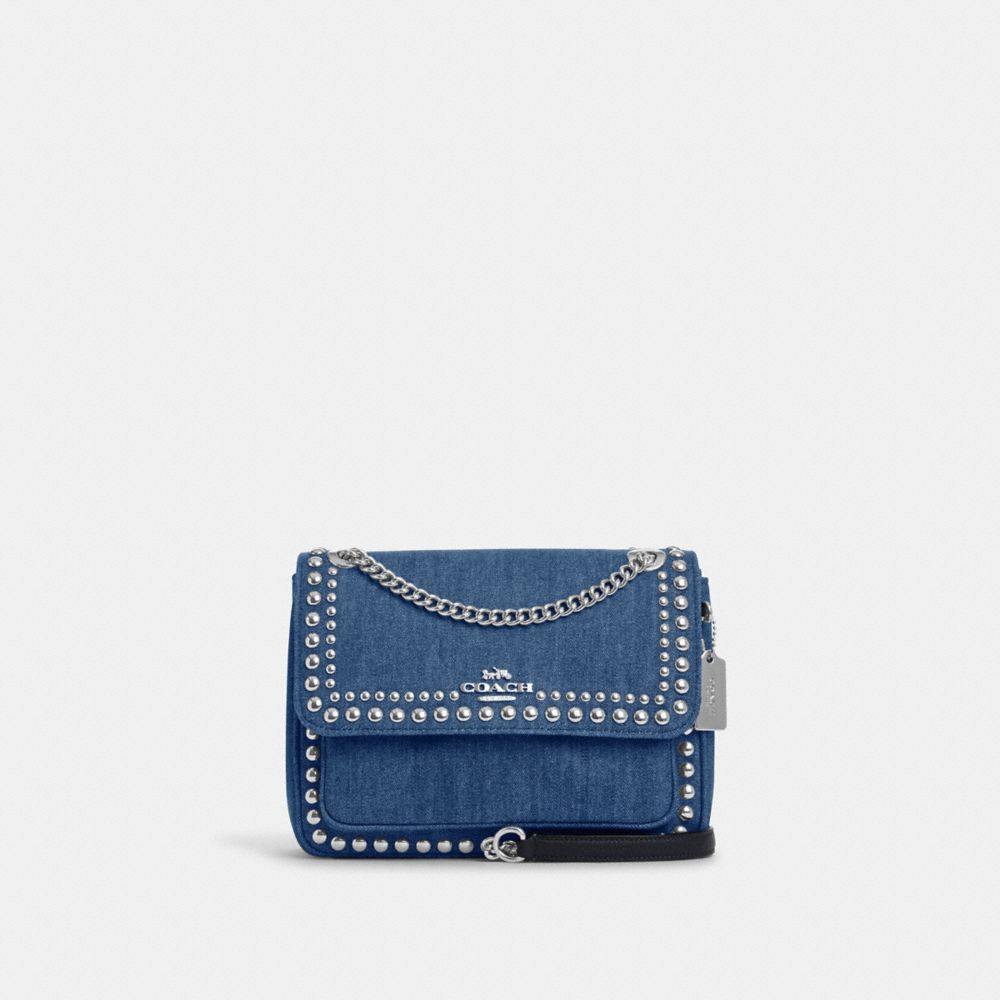 COACH®,KLARE CROSSBODY 25 WITH RIVETS,Denim,Medium,Silver/Denim,Front View