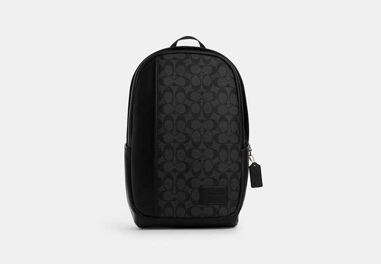 COACH®,EDGE BACKPACK IN SIGNATURE CANVAS,Coated Canvas,X-Large,Gunmetal/Charcoal/Black,Front View