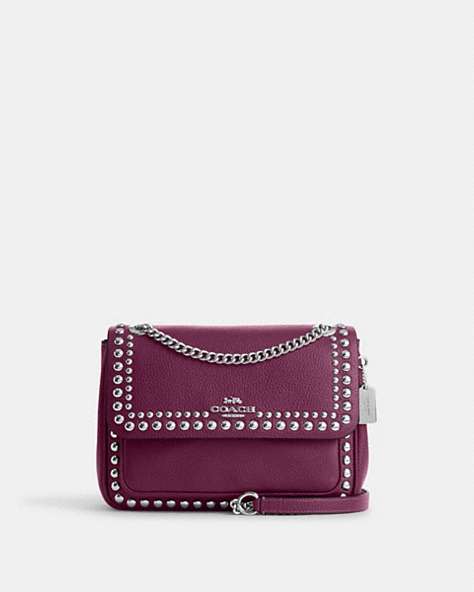 COACH®,KLARE CROSSBODY 25 WITH RIVETS,Mixed Material,Medium,Silver/Deep Berry,Front View