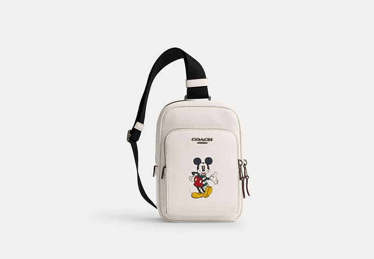 COACH®,DISNEY X COACH TRACK PACK 14 WITH MICKEY MOUSE,Leather,Mini,Gunmetal/Chalk Multi,Front View image number 0