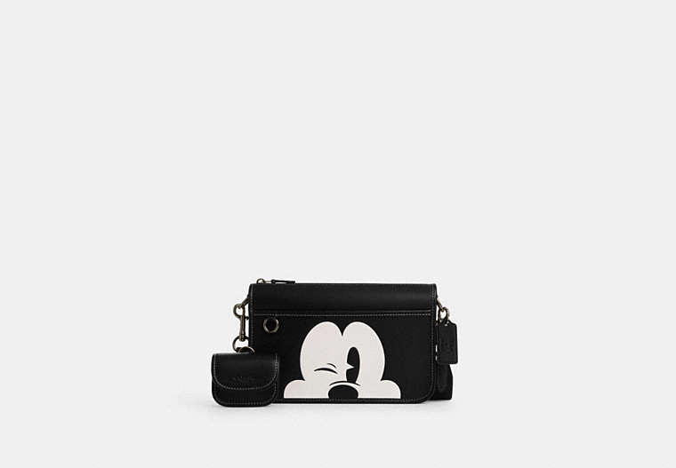 COACH®,DISNEY X COACH HERITAGE CONVERTIBLE CROSSBODY WITH WINK MICKEY MOUSE,Leather,Gunmetal/Black/White,Front View