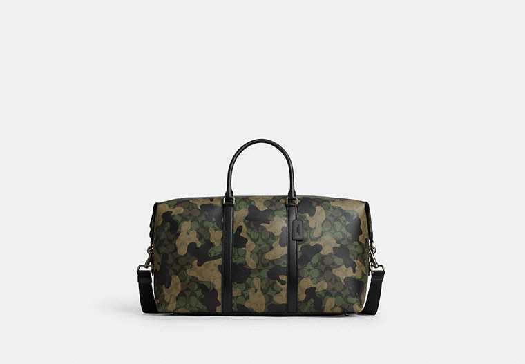 COACH®,TREKKER 52 IN SIGNATURE CANVAS WITH CAMO PRINT,Signature Coated Canvas,X-Large,Travel,Gunmetal/Green Multi,Front View