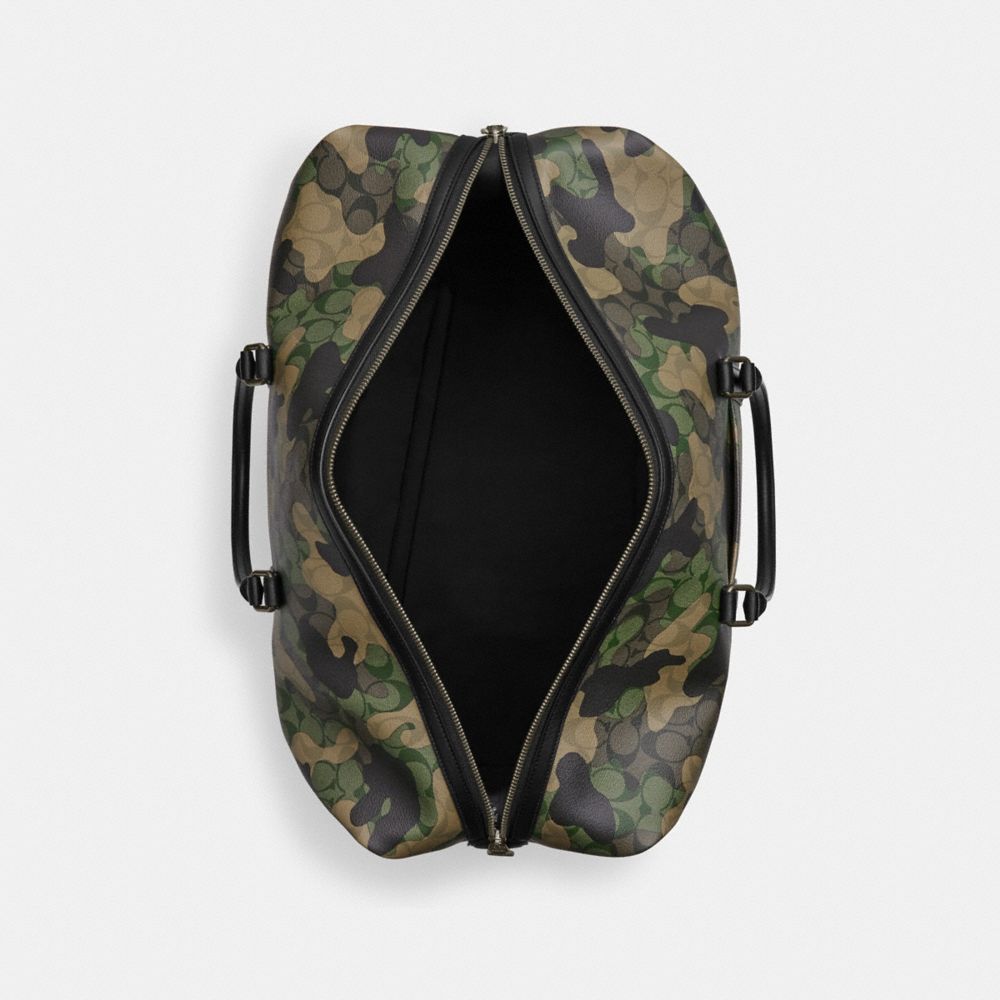 COACH®,Trekker Bag 52 In Signature Canvas With Camo Print,Canvas,Calfskin Leather,Duffle Bag,Color Block,Logo,Stripe,Gunme...,Multi Color,Inside View,Top View