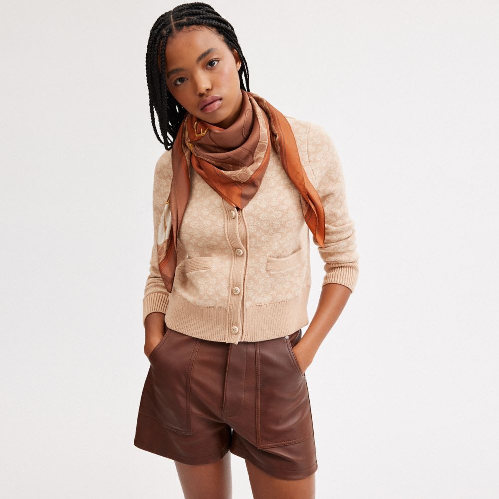 COACH®,Tabby Bag Print Silk Square Scarf,Silk,Square,Stripe,Casual,Multi Color,Detail View