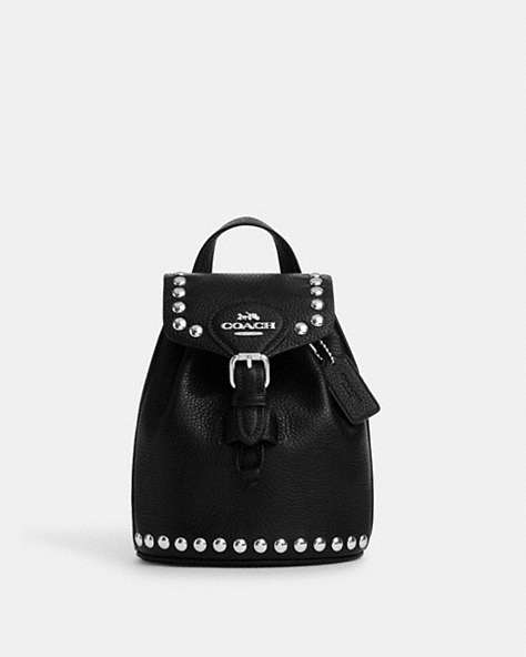 COACH®,AMELIA CONVERTIBLE BACKPACK WITH RIVETS,Mixed Material,Medium,Silver/Black,Front View