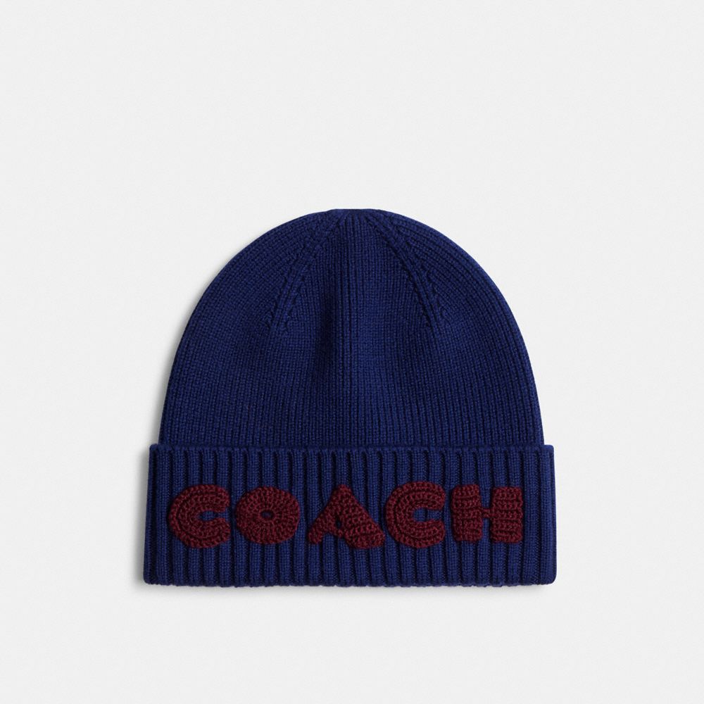 COACH®,Boxed Beanie,Wool,Beanie,Ribbed,Casual,,Front View