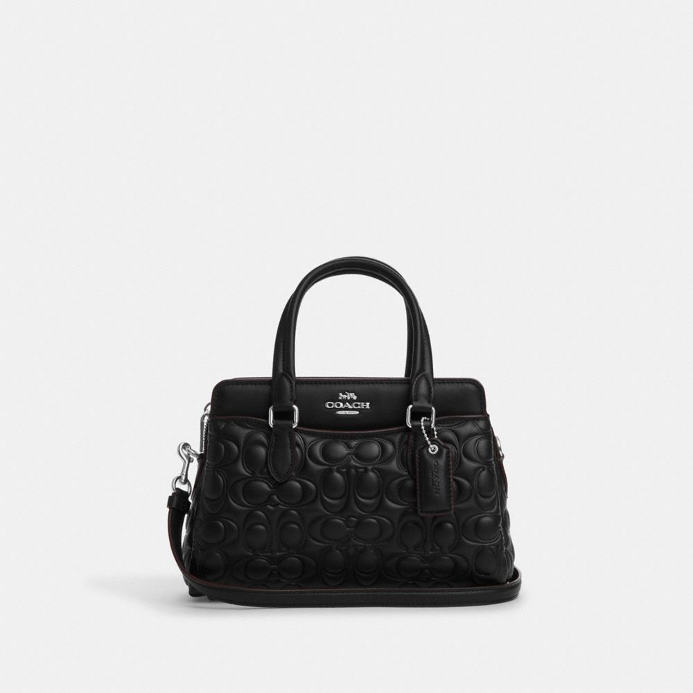 COACH®,MINI CABAS DARCIE AVEC SIGNATURE,Argenté/Noir,Front View