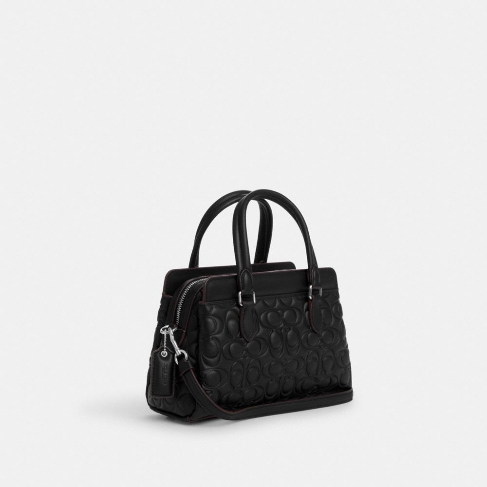 COACH®,MINI DARCIE CARRYALL BAG IN SIGNATURE LEATHER,Smooth Leather,Small,Silver/Black,Angle View