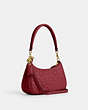 COACH®,TERI SHOULDER BAG IN SIGNATURE LEATHER,Gold/Cherry,Angle View
