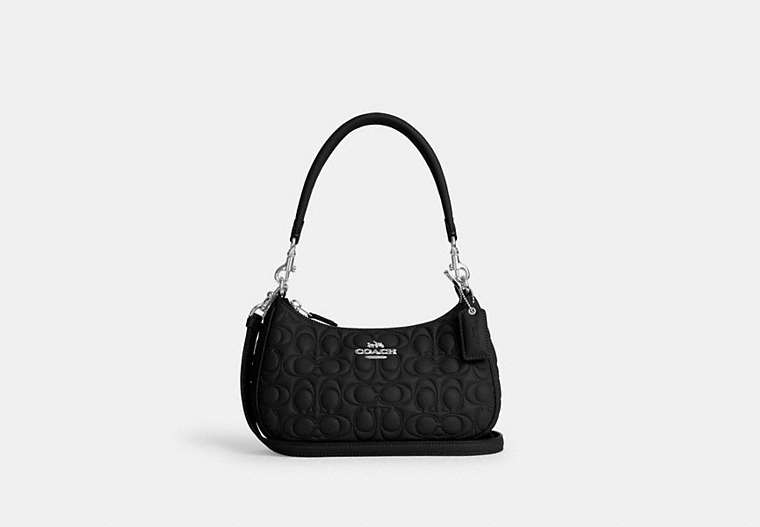 COACH®,TERI SHOULDER BAG IN SIGNATURE LEATHER,Silver/Black,Front View image number 0