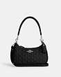 COACH®,TERI SHOULDER BAG IN SIGNATURE LEATHER,Silver/Black,Front View