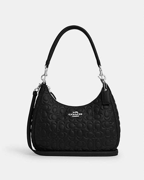COACH®,TERI HOBO WITH SIGNATURE LEATHER,Silver/Black,Front View