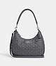 COACH®,TERI HOBO WITH SIGNATURE LEATHER,Medium,Silver/Industrial Grey,Front View