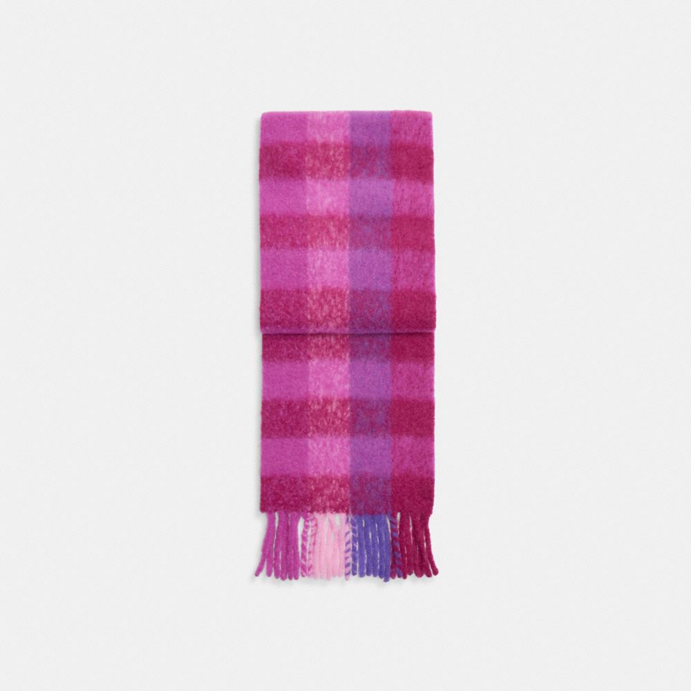 Shop Coach Outlet Plaid Oversized Muffler In Purple