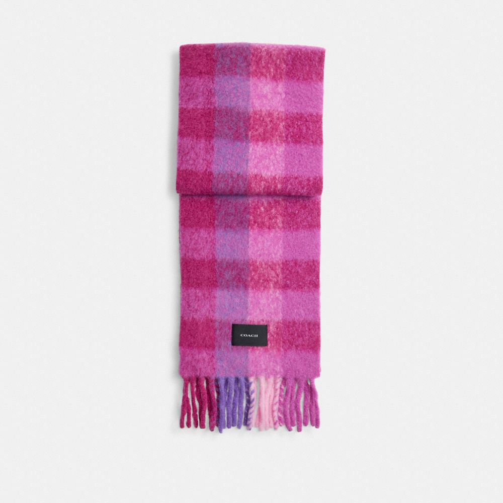 COACH®,PLAID OVERSIZED MUFFLER,Purple,Front View