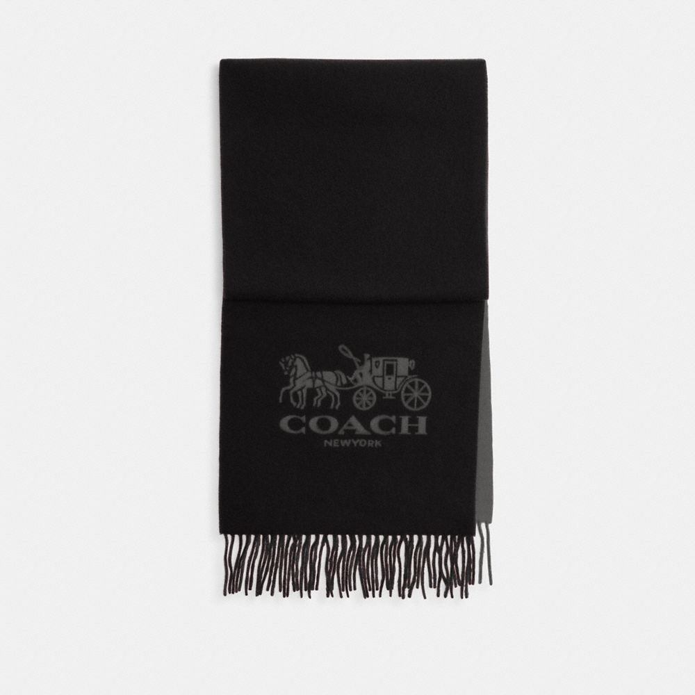 COACH®,HORSE AND CARRIAGE BICOLOR CASHMERE MUFFLER,Charcoal,Front View