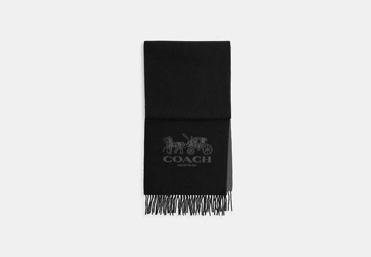 COACH®,HORSE AND CARRIAGE BICOLOR CASHMERE MUFFLER,Charcoal,Front View